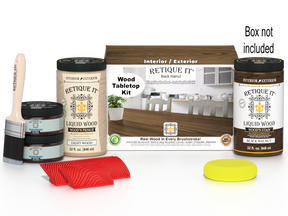 Retique It® Black Walnut Wood'n Finish Kit for tabletops, featuring four large stain bottles in a sleek black walnut finish.