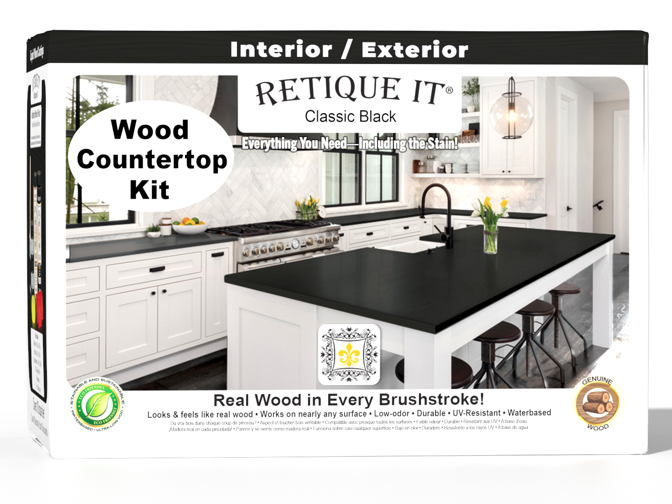 Retique It® Classic Black wood countertop kit packaging with a kitchen scene on the box.