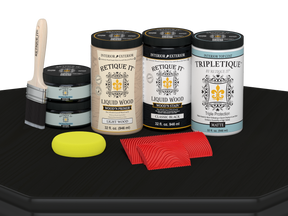 Retique It® countertop kit in classic black with matte finish, showing stained kitchen countertop with a smooth, modern surface.