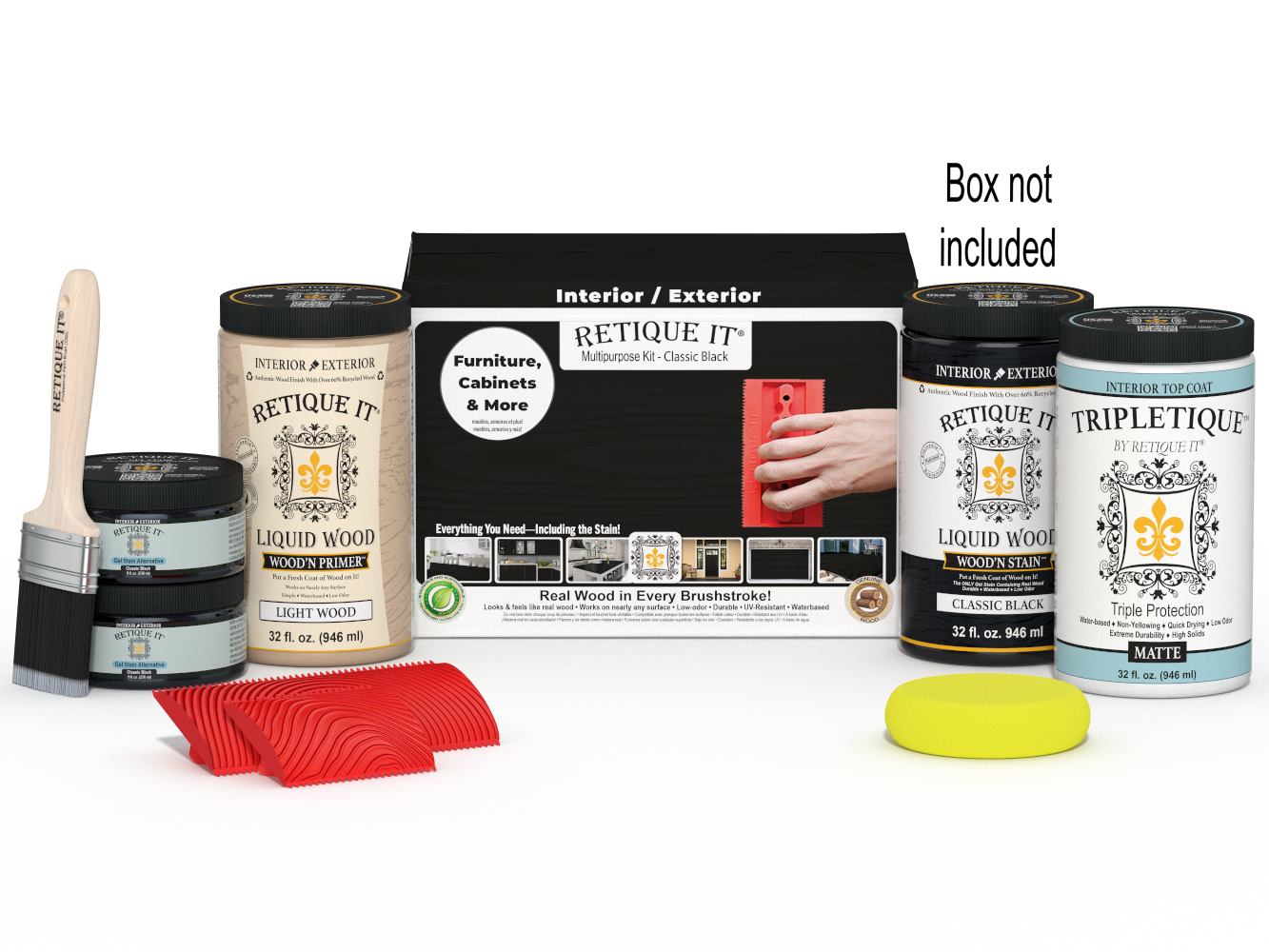 Large Black Wood'n Kit by Retique It® for interior top coat, includes Wood'n Finish Kit components in a sleek black finish.