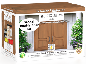 Retique It Wood'n Finish cedar double front door kit with stain, showcasing the natural wood grain and finished surface.