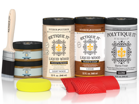 Large Cedar Wood'n Kit by Retique It for exterior top coat, includes wood finish products with a glossy cedar finish.