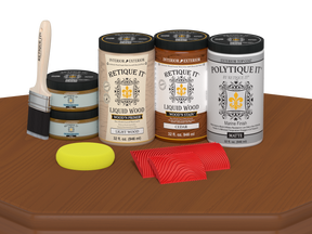 Large Cedar Wood'n Finish Kit by Retique It® for exterior wood projects, includes matte top coat and application tools.