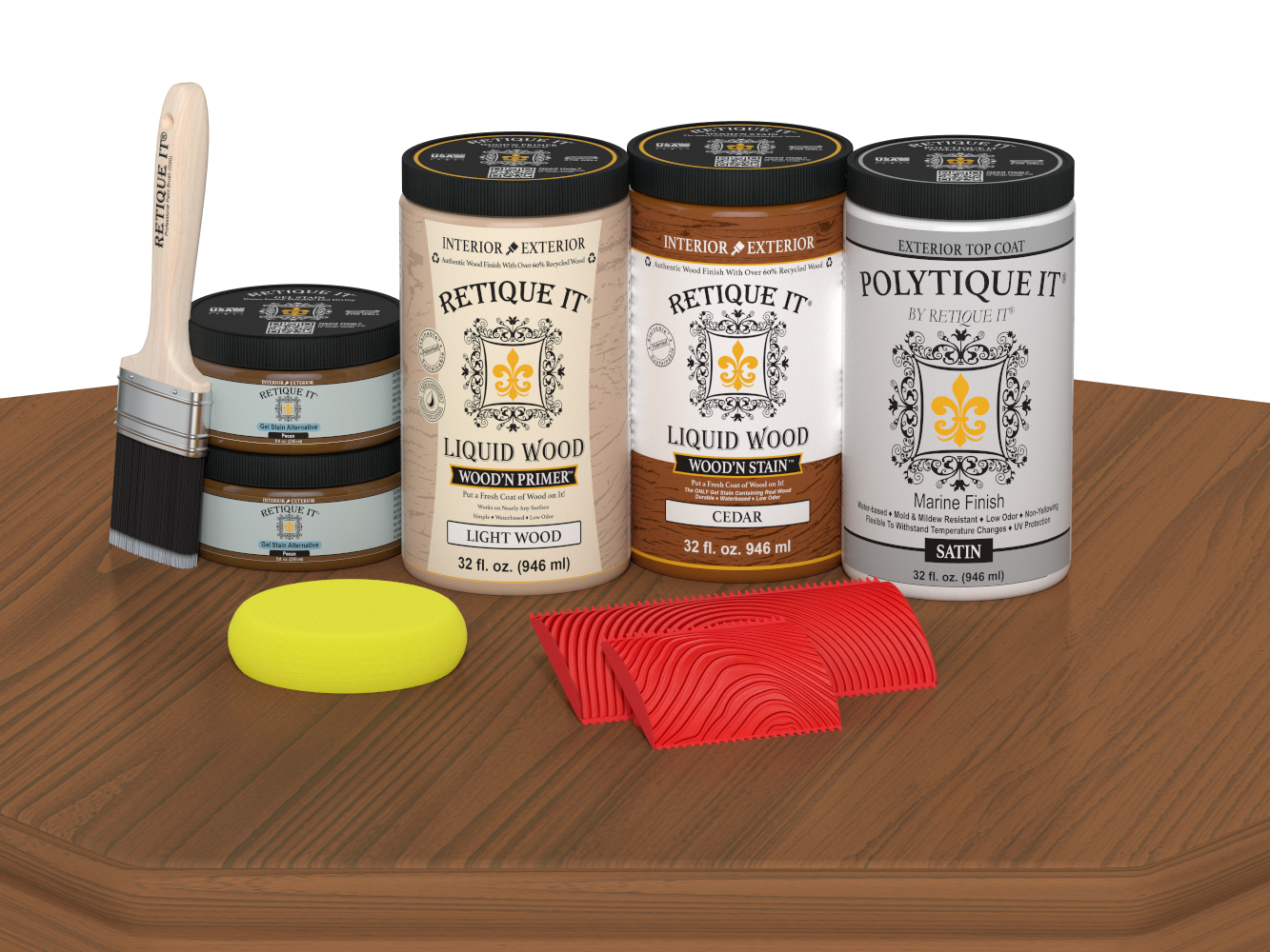 Retique It Wood'n Finish front double door kit in cedar stain with satin finish, featuring natural wood grain and finishing details.