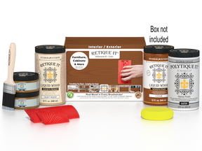 Large Cedar Wood'n Finish Kit by Retique It® for exterior top coating, includes wood finish products and application tools.