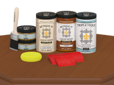 Large Cedar Wood'n Finish Kit by Retique It® for interior top coat, featuring wood samples and application tools in a kit.