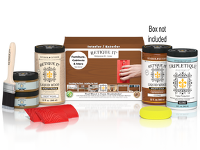 Large Cedar Wood'n Finish Kit by Retique It® for interior top coating, includes wood finish products and application tools.
