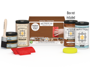 Large Cedar Wood'n Finish Kit by Retique It® for interior top coating, includes application tools and wood stain products.