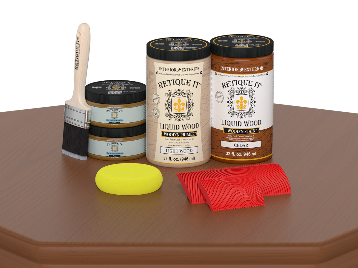 Retique It® Wood'n Cabinet Kit Cedar stain with 12 grained cabinet doors and wood texture for furniture restoration.