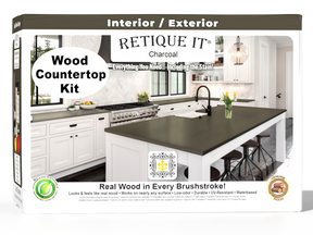 Retique It® charcoal countertop kit for full kitchen renovation, featuring stain application and countertop finishing.