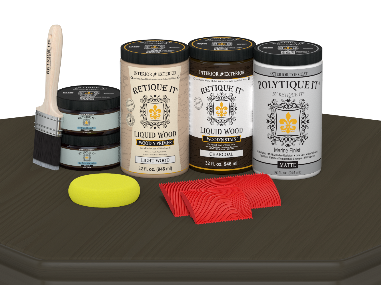 Large Wood'n Kit by Retique It® in charcoal with matte finish, featuring exterior top coat for versatile wood finishing projects.