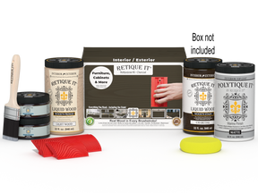 Large Charcoal Wood'n Kit by Retique It® with exterior top coat and application tools for multi-purpose wood finishing.