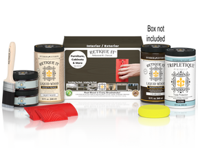 Large Charcoal Wood'n Finish Kit by Retique It® with interior top coat and applicator brushes in a box.