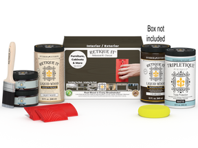 Large Charcoal Wood'n Finish Kit by Retique It® for interior top coat, includes brushes and application tools in a box.