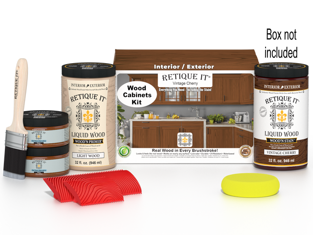 Retique It Wood'n Cabinet Kit with vintage cherry stained 12 grained cabinet doors, showcasing natural wood grain and stain finish.
