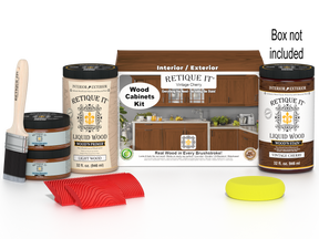 Retique It® Wood'n Cabinet Kit with 12 vintage cherry stained doors, featuring grained wood finish for stylish kitchen cabinets.