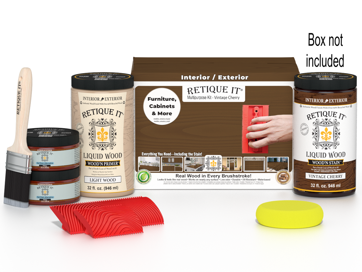 Retique It® Wood'n Cabinet Kit with vintage cherry stain, 12 door grained wood cabinet stain for furniture or cabinetry.