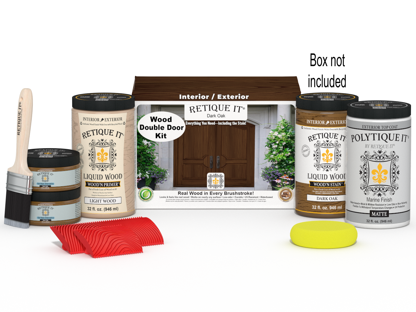 Wood'n Finish Front Door Kit (Double) - Dark Oak — Matte kit contents with door box