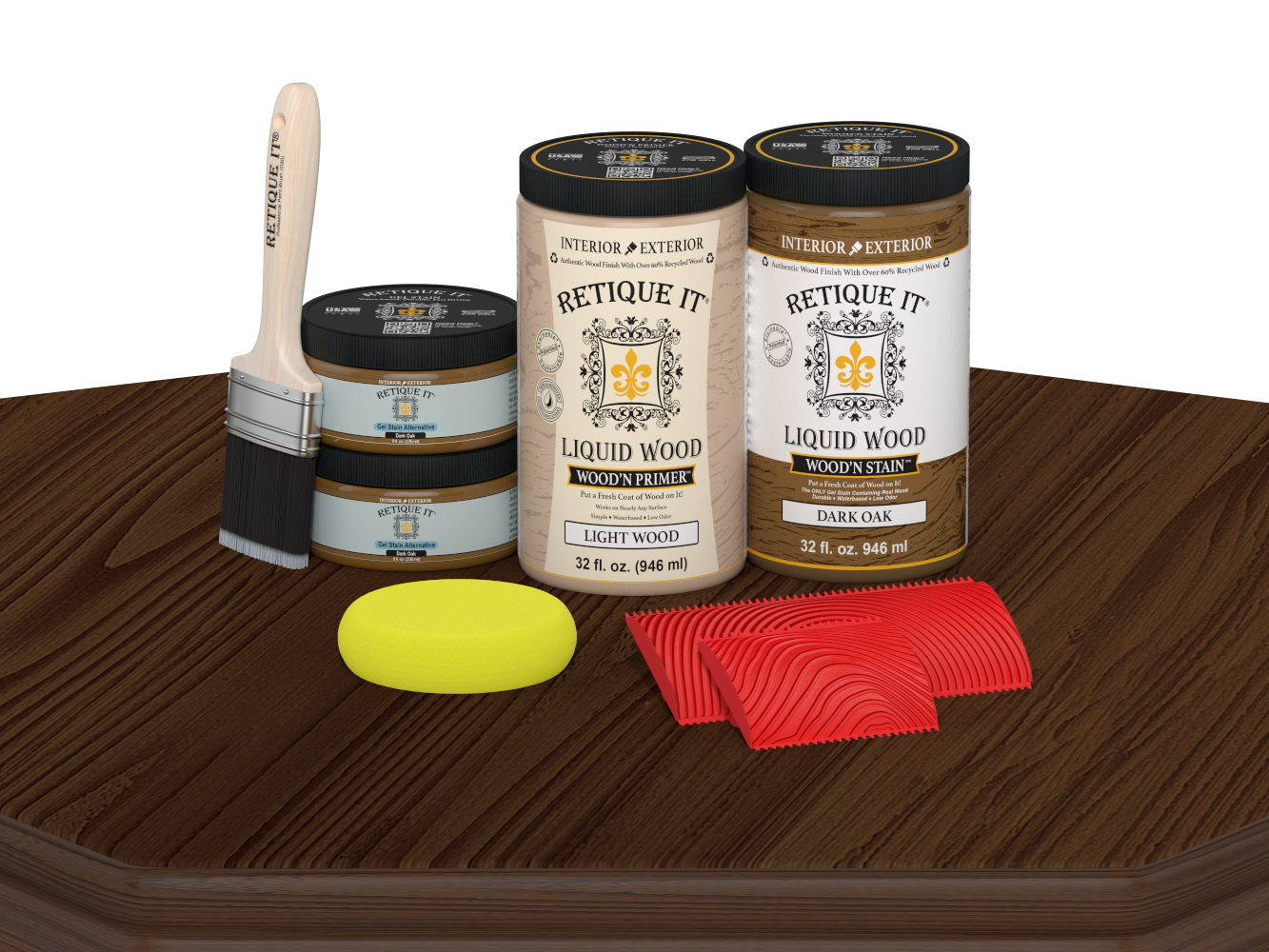 Dark oak stained Wood'n Cabinet Kit with 12 grained doors by Retique It®, shown on a table.