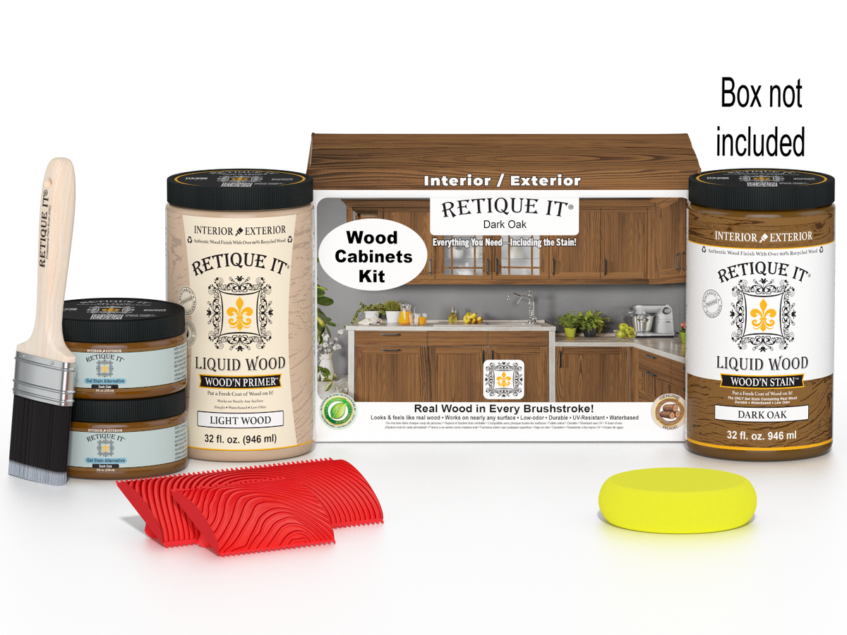 Dark oak Wood'n Cabinet Kit with 12 grained doors from Retique It® featuring natural wood stain finish.