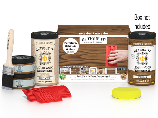 Large Dark Oak Wood'n Finish Kit by Retique It, includes wood stain and finishing supplies for multi-purpose wood projects.