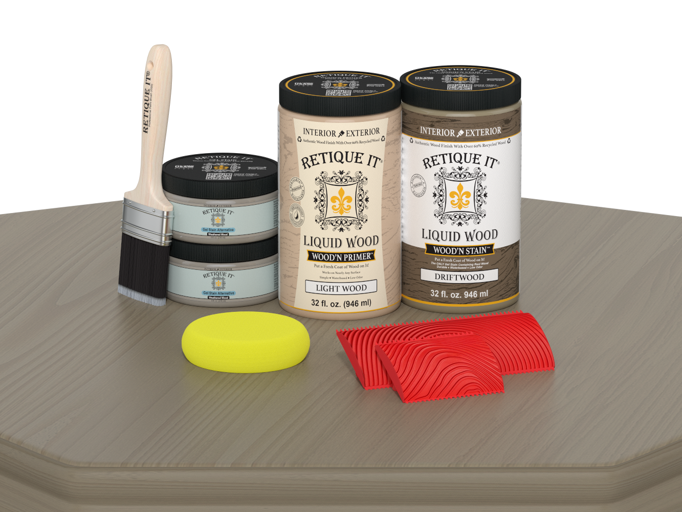 Large Drift Wood Wood'n Finish Kit by Retique It® featuring tools and materials for multi-purpose wood finishing projects.