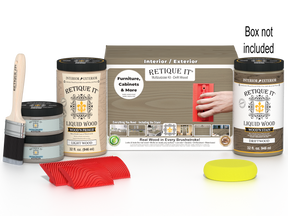 Large Wood'n Kit by Retique It® with driftwood finish, featuring multiple wood finishing tools and supplies for woodworking projects.