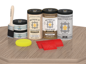 Large French Oak Wood'n Finish Kit by Retique It® with satin exterior top coat on a table surface.