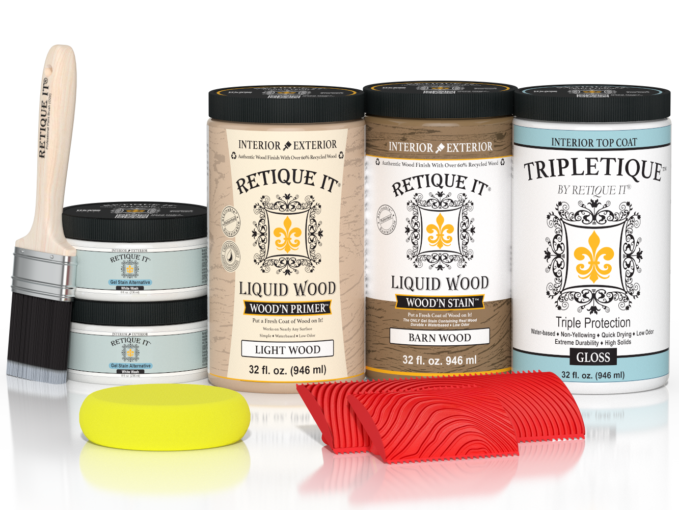 Large French Oak Wood'n Finish Kit by Retique It® for interior top coats, includes wood finish products for multi-purpose wood projects.