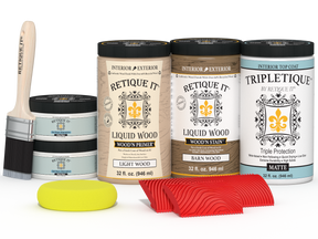 Large French Oak Wood'n Finish Kit by Retique It® with interior top coat in matte finish, including wood finish products and accessories
