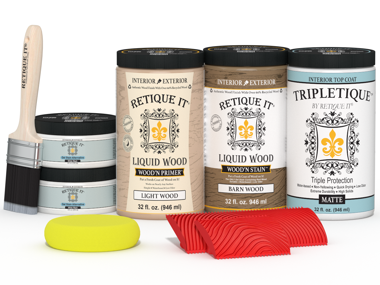 Large French Oak Wood'n Finish Kit by Retique It® for interior top coat, includes wood finish and application tools.