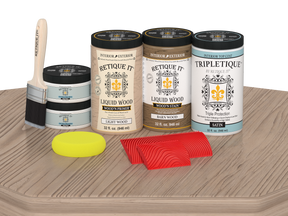 Retique It® Wood'n Cabinet Kit with French Oak stain, featuring 12 grained cabinet doors in satin finish.