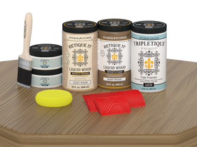 Large French Oak Wood'n Finish Kit by Retique It® with satin top coat for interior wood projects, shown on a table.