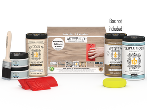 Large Wood'n Kit French Oak interior top coat by Retique It® for wood finishing, includes wood finish bottles and application tools.
