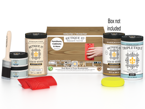 Large French Oak Wood'n Finish Kit by Retique It® for interior top coat, includes wood stain and finishing supplies.