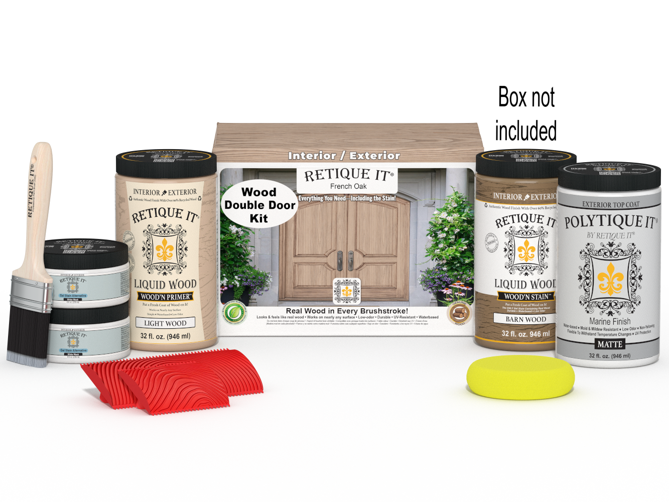 Wood'n Finish Front Door Kit (Double) - French Oak — Matte kit contents with door box