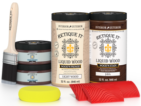 Wood'n Cabinet Kit Java stain from Retique It® featuring 12 grained cabinet doors with a natural wood finish.