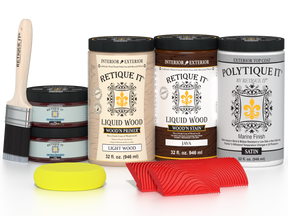 Large Java Wood'n Finish Kit by Retique It® for exterior wood projects, includes satin top coat and multi-purpose wood finish components.