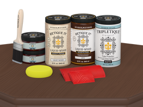 Large Java Wood'n Finish Kit by Retique It® for interior wood projects, featuring matte top coat application on wooden surfaces.