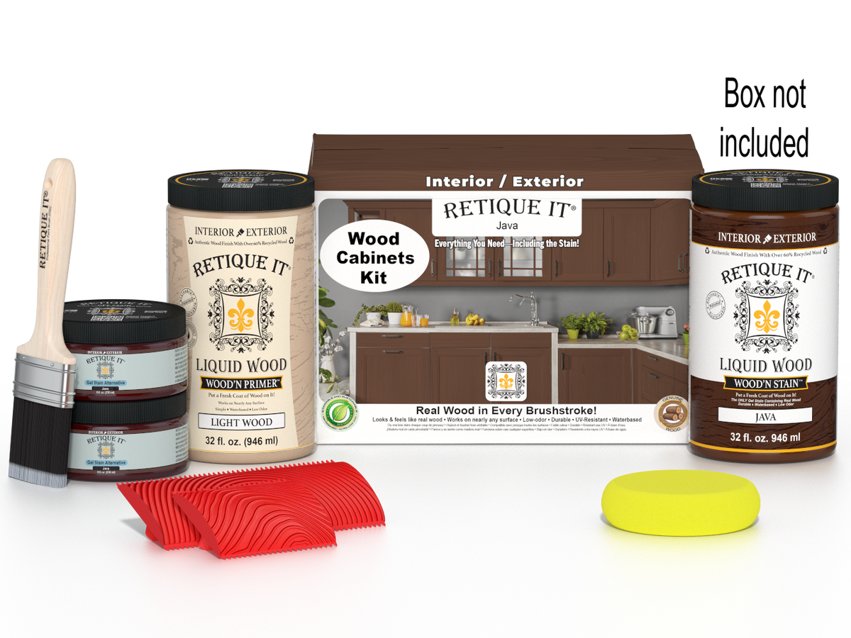 Wood'n Cabinet Kit Java stain by Retique It® featuring 12 grained wood cabinet doors with natural wood texture.
