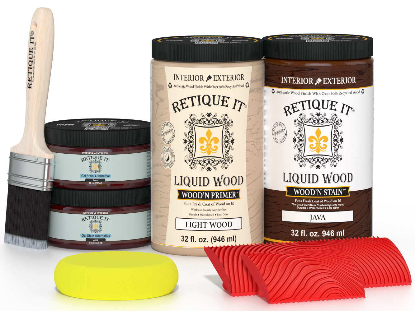 Large Java Wood'n Finish Kit by Retique It® for multi-purpose wood finishing, includes brushes and tools for wood projects.