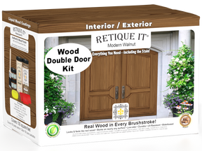 Retique It® Modern Walnut Wood Double Door Kit packaging featuring a rich wood-look double entry door.