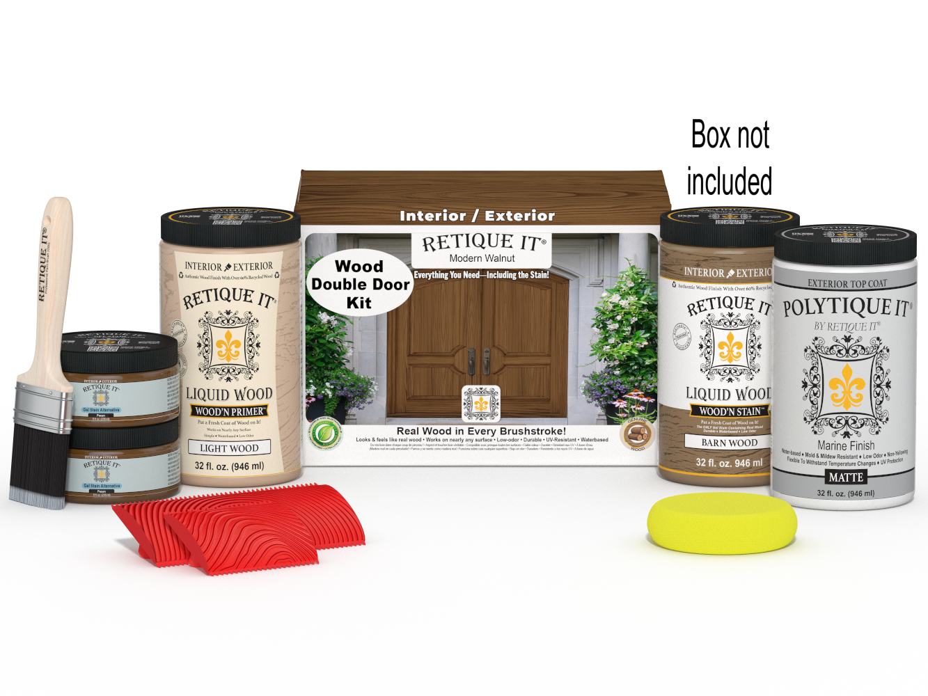 Wood'n Finish Front Door Kit (Double) - Modern Walnut — Matte kit contents with door box