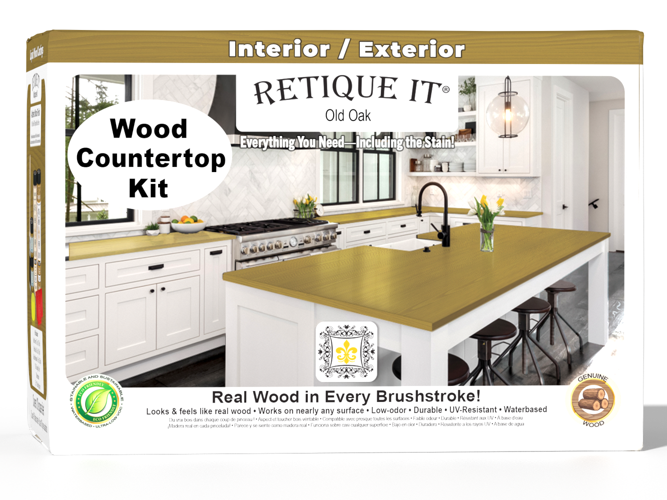 Retique It® Old Oak countertop kit with stain, featuring a wooden countertop surface with a warm oak finish and detailed grain.
