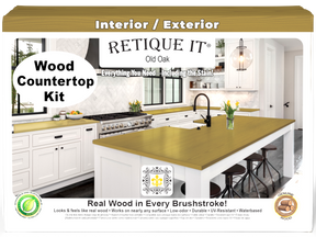 Retique It® Old Oak countertop kit stain showing a natural wood finish on a kitchen countertop surface.