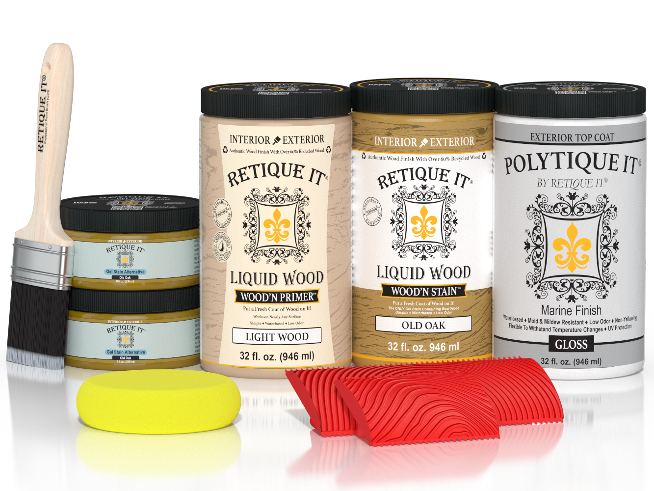 Large Old Oak Wood'n Finish Kit by Retique It® for exterior wood projects, includes gloss top coat in a multi-purpose kit.