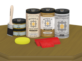 Large Wood'n Kit in Old Oak finish from Retique It® with matte exterior top coat, shown on a wooden table surface.