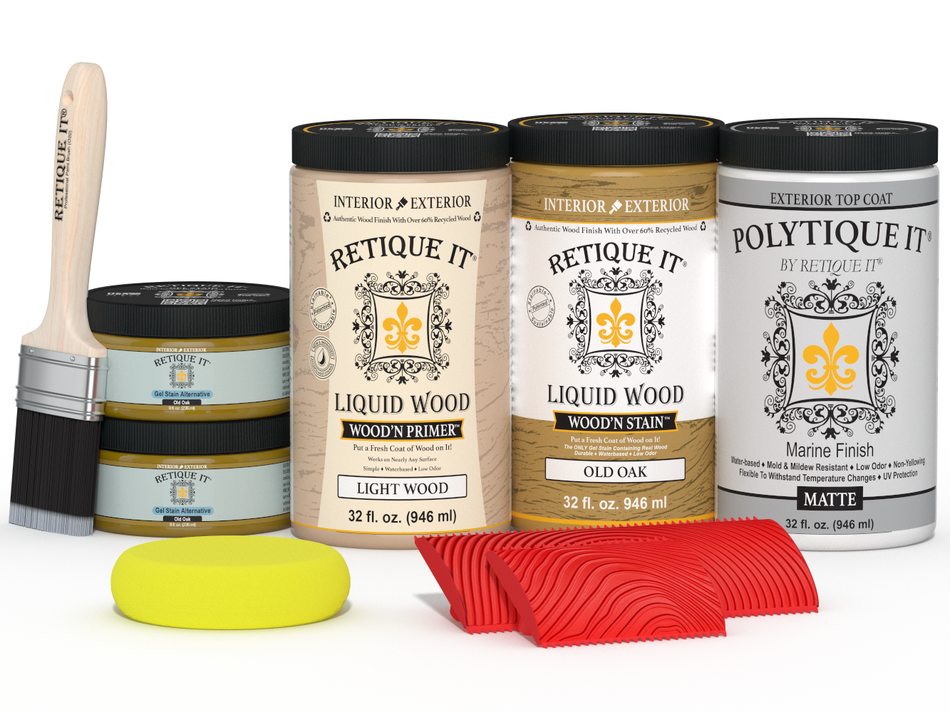 Retique It® Wood'n Kit Large in Old Oak with matte finish, exterior top coat for multi-purpose wood surface finishing.
