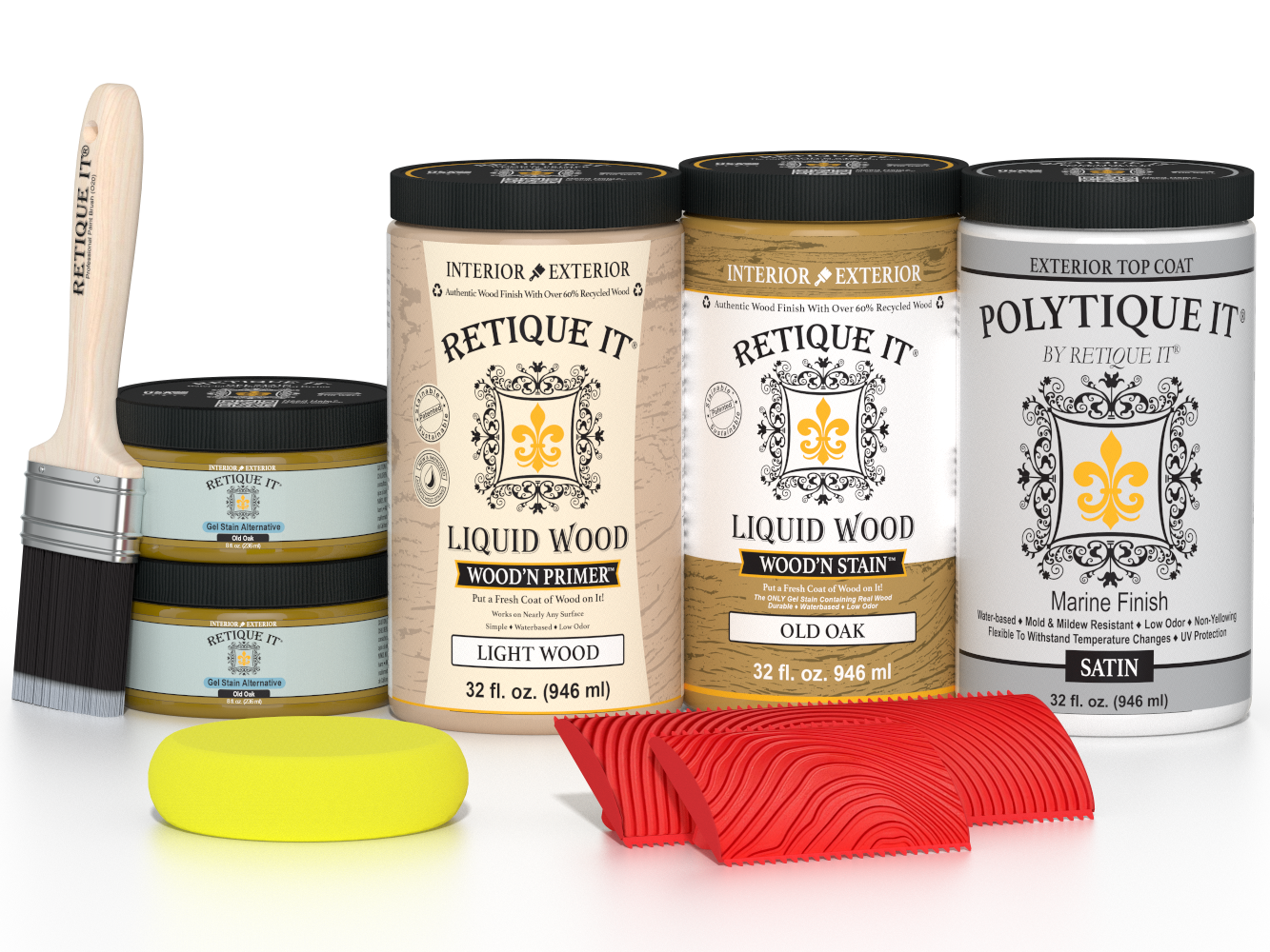Large Old Oak Wood'n Finish Kit by Retique It® with satin exterior top coat for multi-purpose wood finishing.