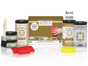 Large Old Oak Wood'n Finish Kit by Retique It® with exterior top coat and applicator brush in a clear packaging.